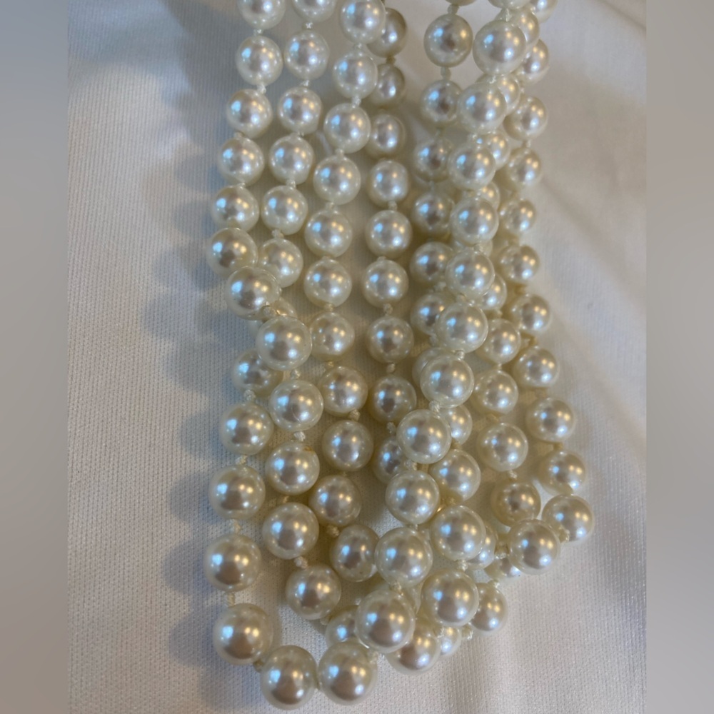Opera Length Hand Knotted Glass Faux Pearls 60” Vintage Necklace - Picture 6 of 8